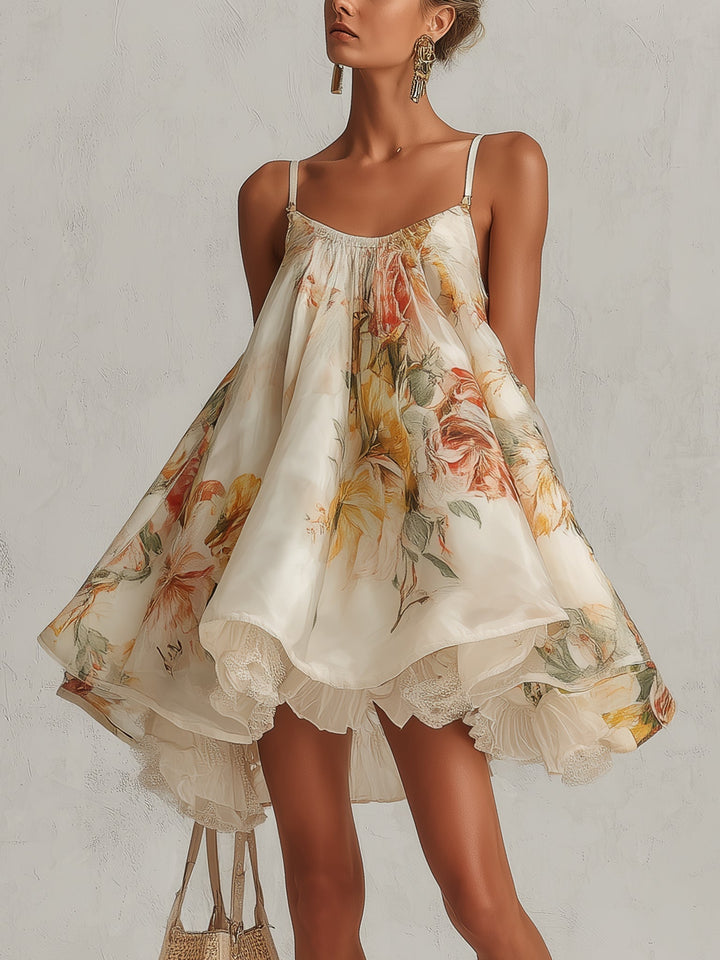 Saskia | Beige Jurk met Bloemenprint