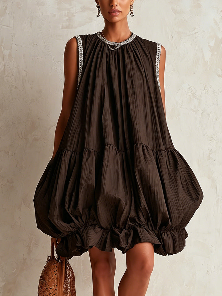 Margot | Bruine Elegante Jurk met Volant