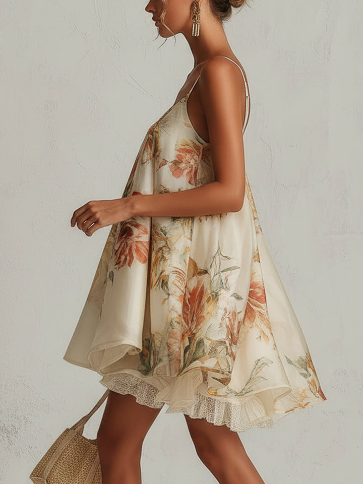 Saskia | Beige Jurk met Bloemenprint