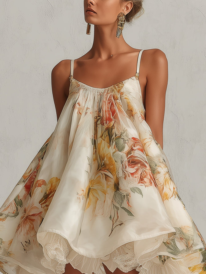 Saskia | Beige Jurk met Bloemenprint