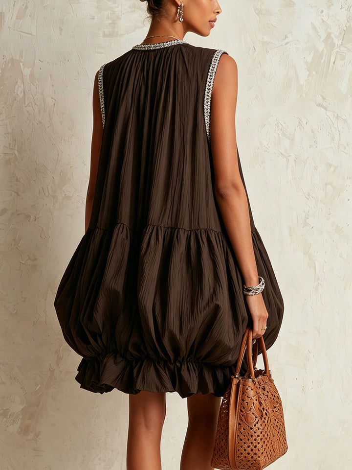 Margot | Bruine Elegante Jurk met Volant