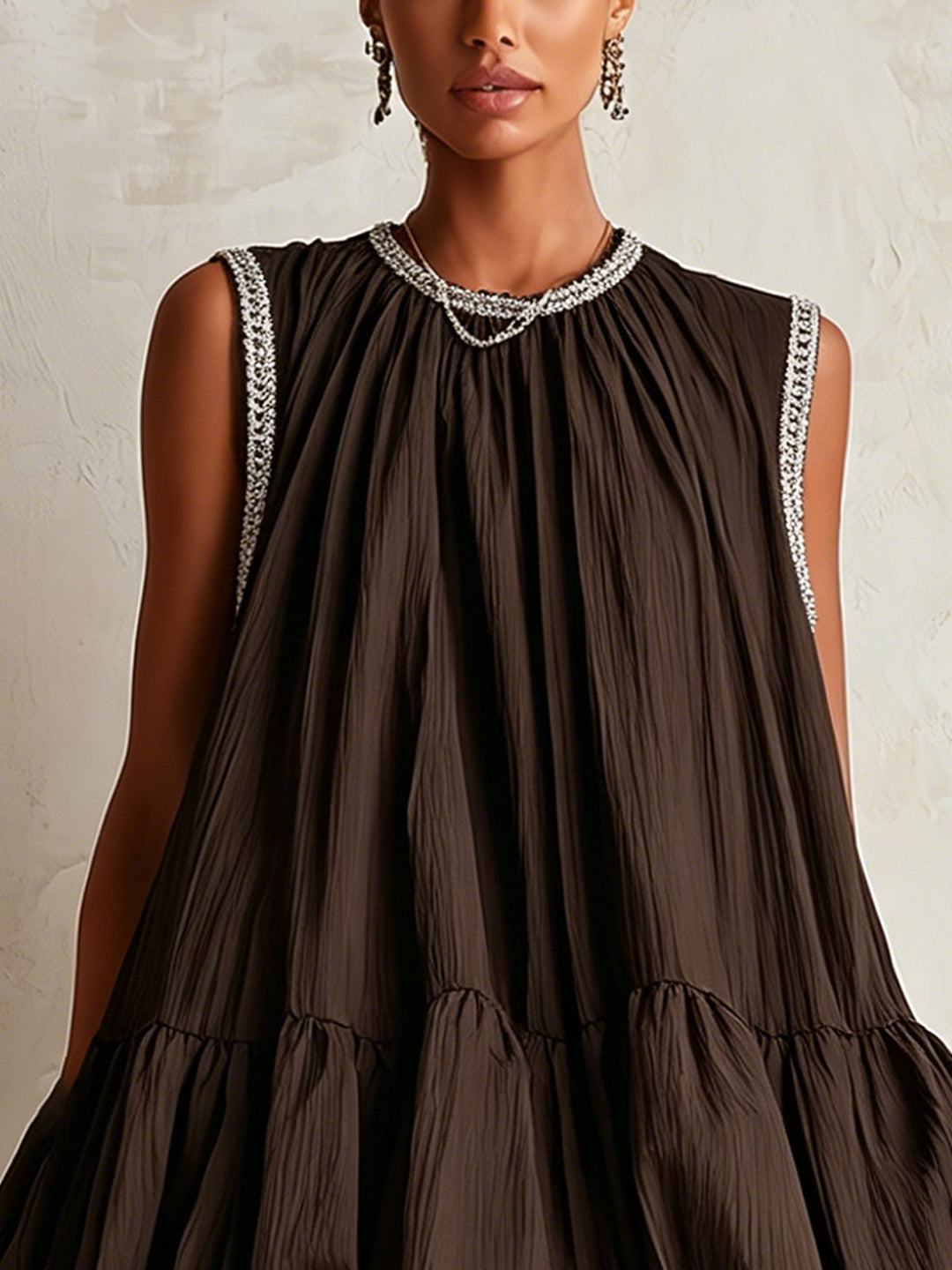Margot | Bruine Elegante Jurk met Volant