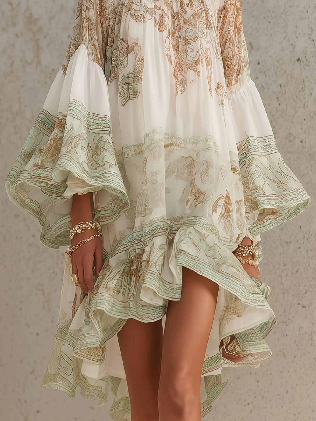 Ingrid | Groene Jurk met Volantdetails