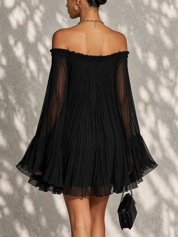 Teresa | Zwarte Jurk met Off-Shoulder Halslijn