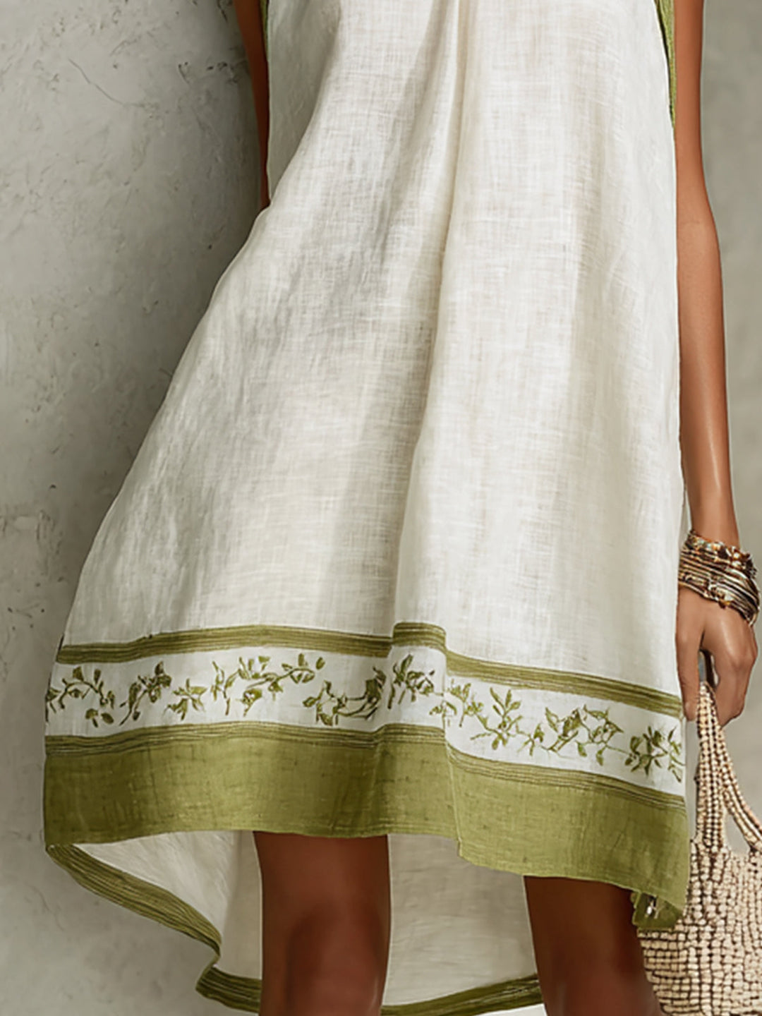 Bea | Witte Jurk met Groene Bloemen