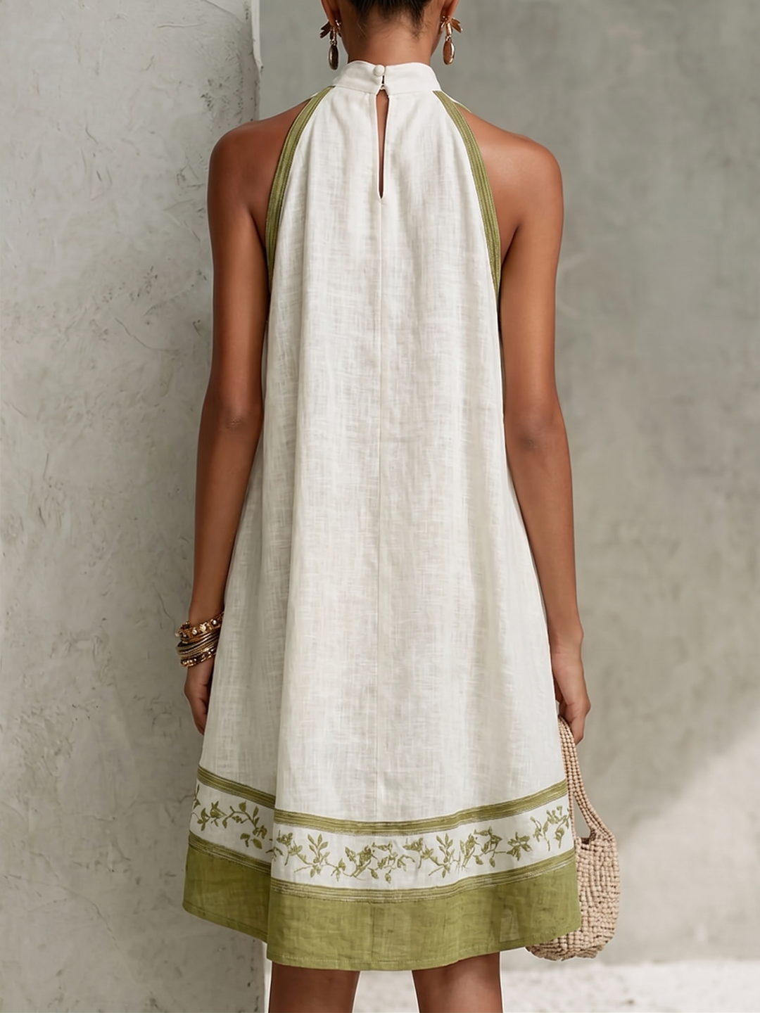 Bea | Witte Jurk met Groene Bloemen